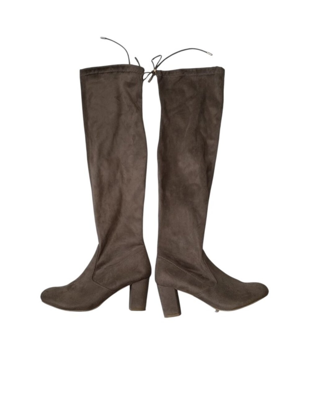 Nature Breeze Tan Over The Knee Block Heel Boot Size 11 Drawstring Closure Top